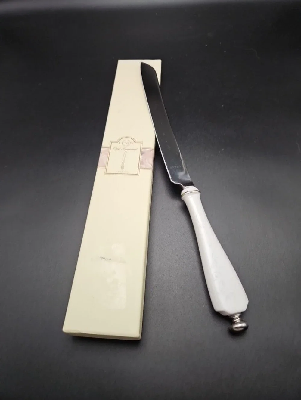 Vintage Lenox Opal Innocence Carved Cake Knife w/ Box 13 inches
